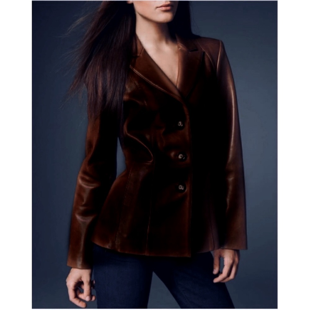 Rich Dark Brown Genuine Leather Blazer/Jacket